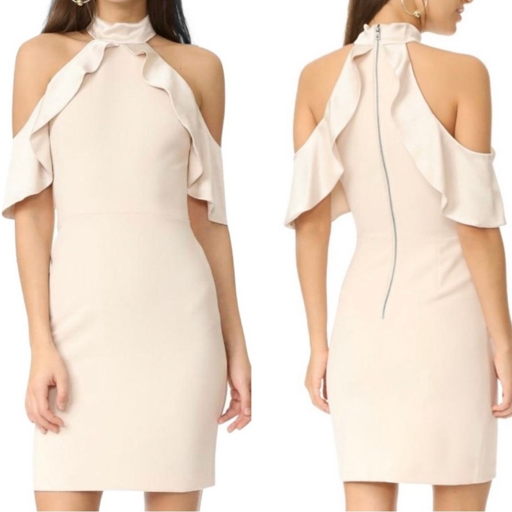 ALICE & OLIVIA CREAM COLD SHOULDER MIDI